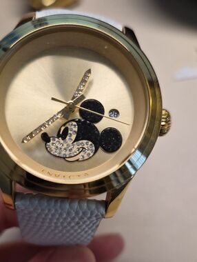 Invicta Gold and White Mickey Mouse Crystal Accent Watch